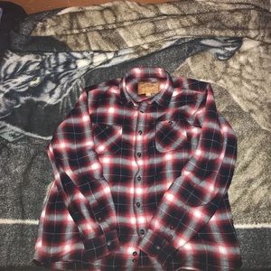 Red and black plaid flannel button up